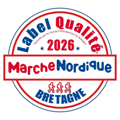 Label Qualité Marche Nordique Bretagne 2026, garanti par le Comité FFRandonnée de Bretagne